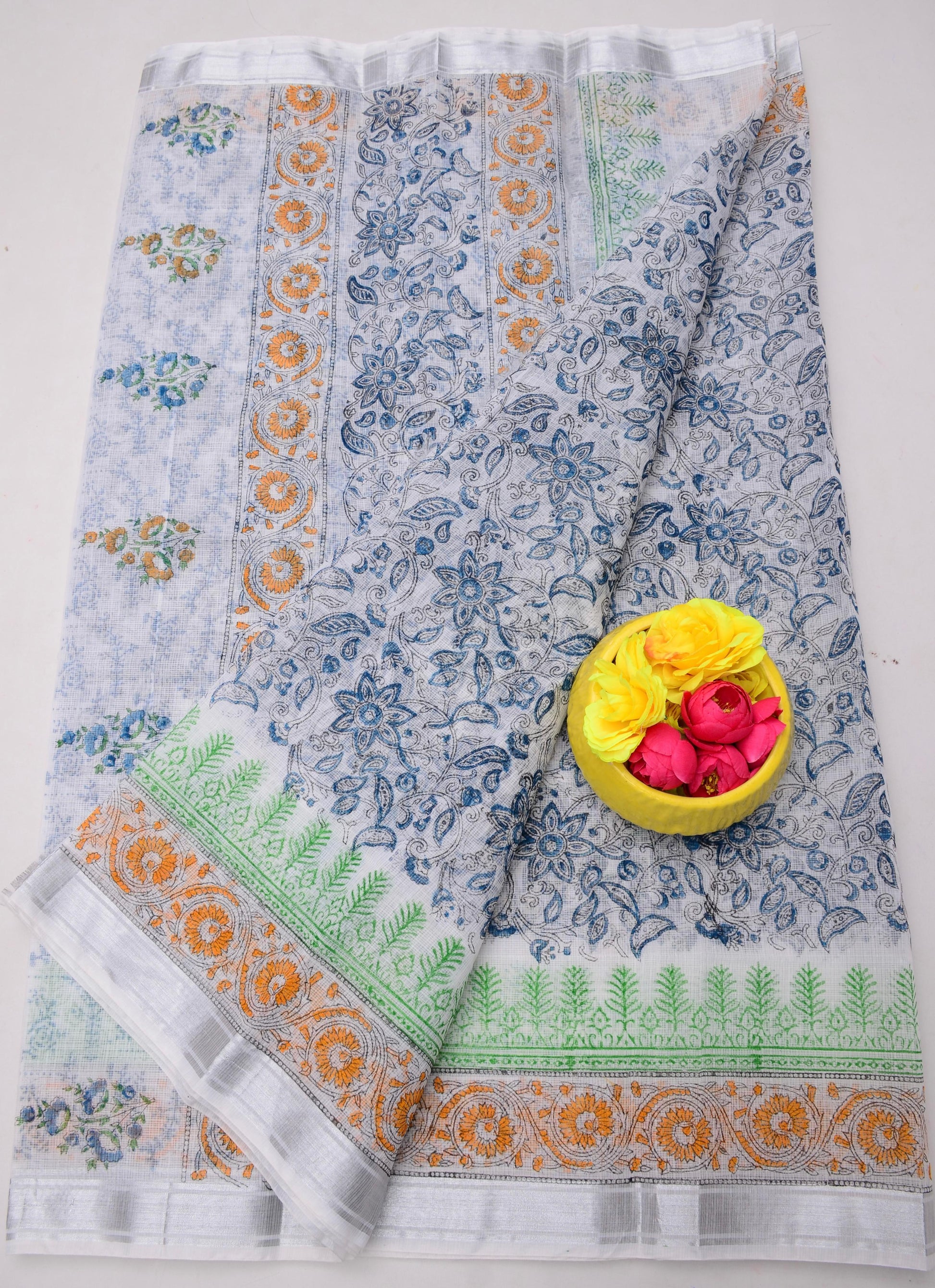 Kota Doria Hand Block Print Saree