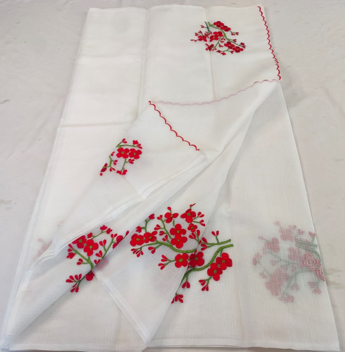Kota Doria Saree with Hand Machine Embroidery Work