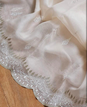 Kora Organza Saree with Beautiful Embroidery Work
