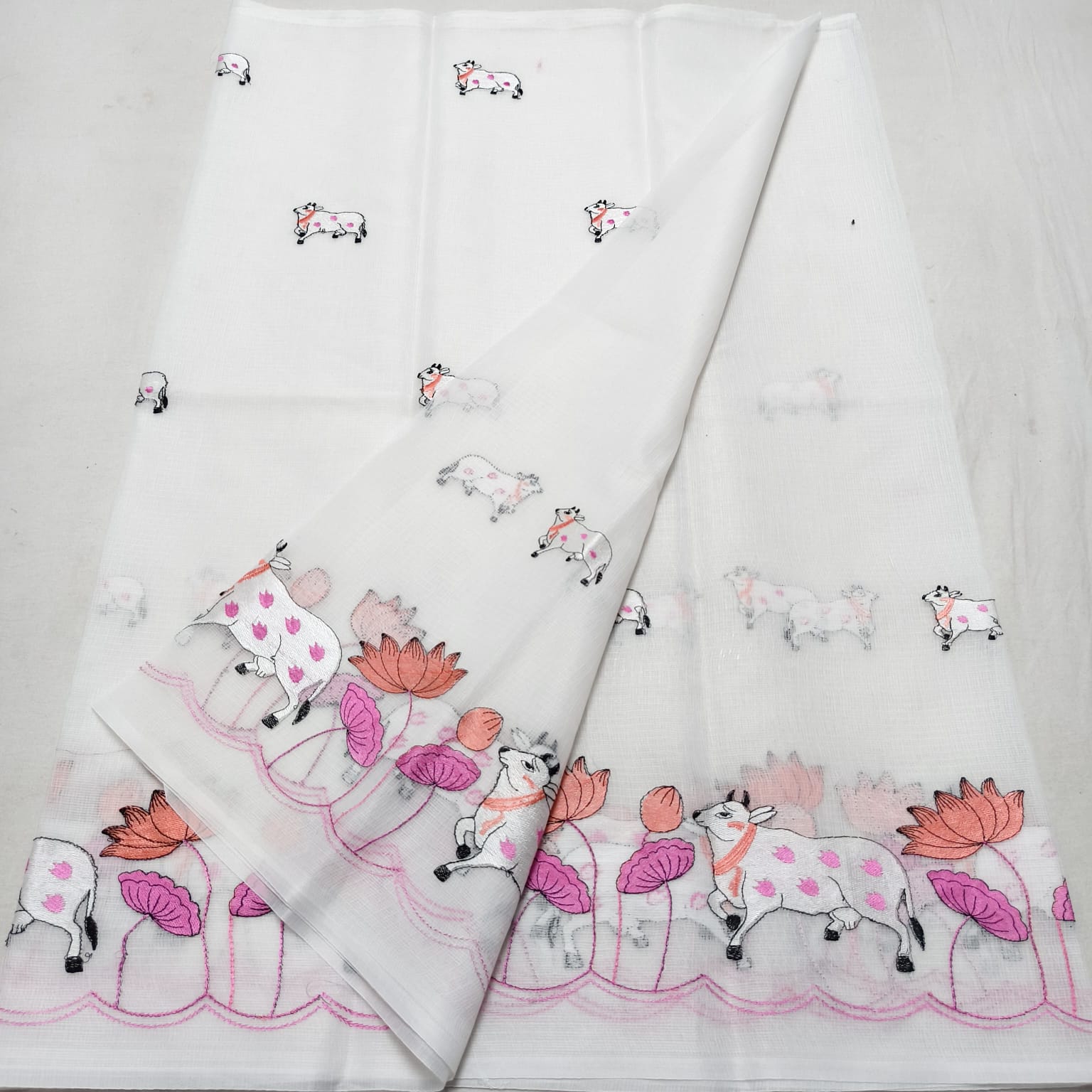 Kota Doria Saree with Pichwai Embroidery