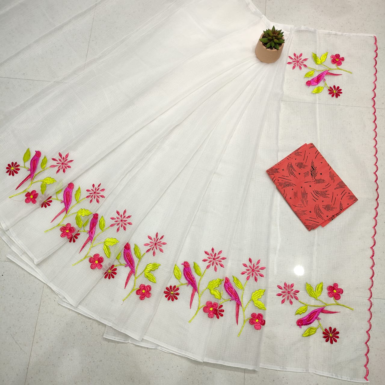 Kota Doria Saree with Embroidery