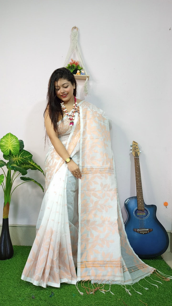 Handloom Copper Woven Saree – Cotton Silk