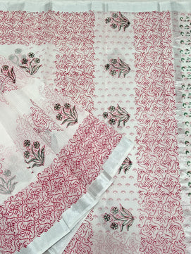 Kota Doria Soft Cotton Hand Block Printed Saree