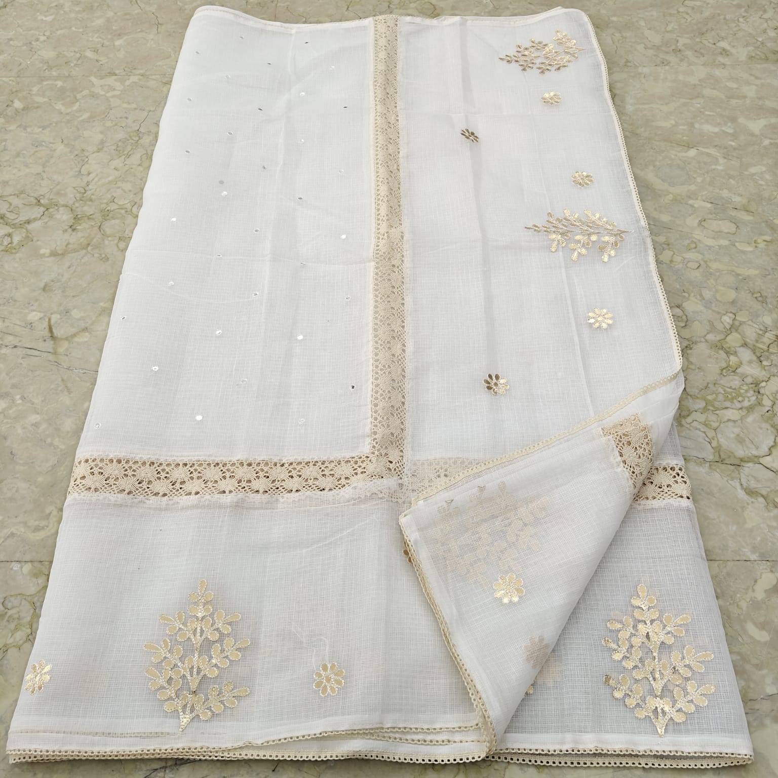 Kota Doria Gotta Patti Work with Crochet Lace Saree