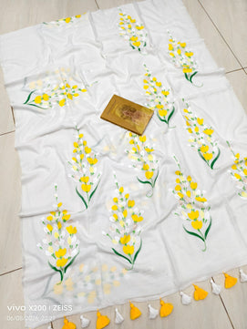 Special Hand Painted Mulmul Cotton Saree