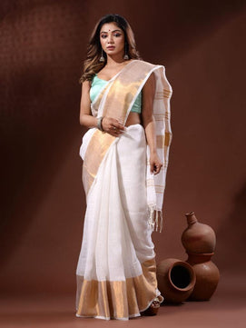 Linen Saree with Copper Zari Border