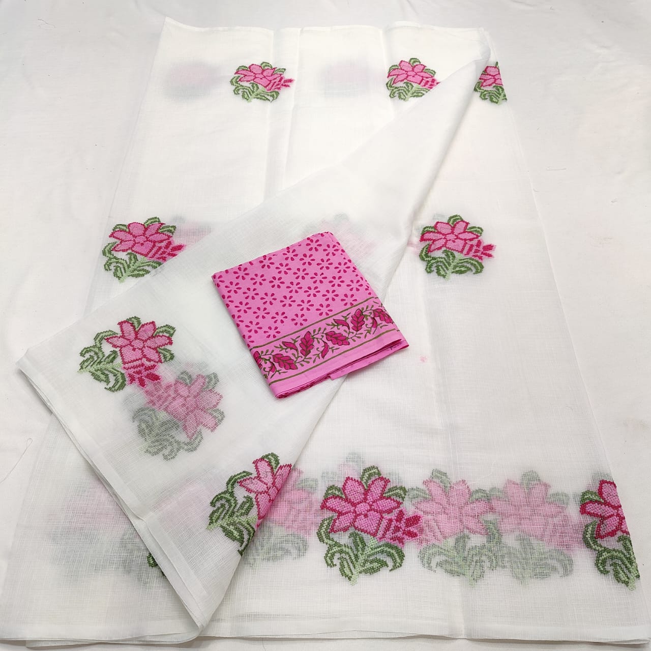 Kota Doria Embroidery Saree
