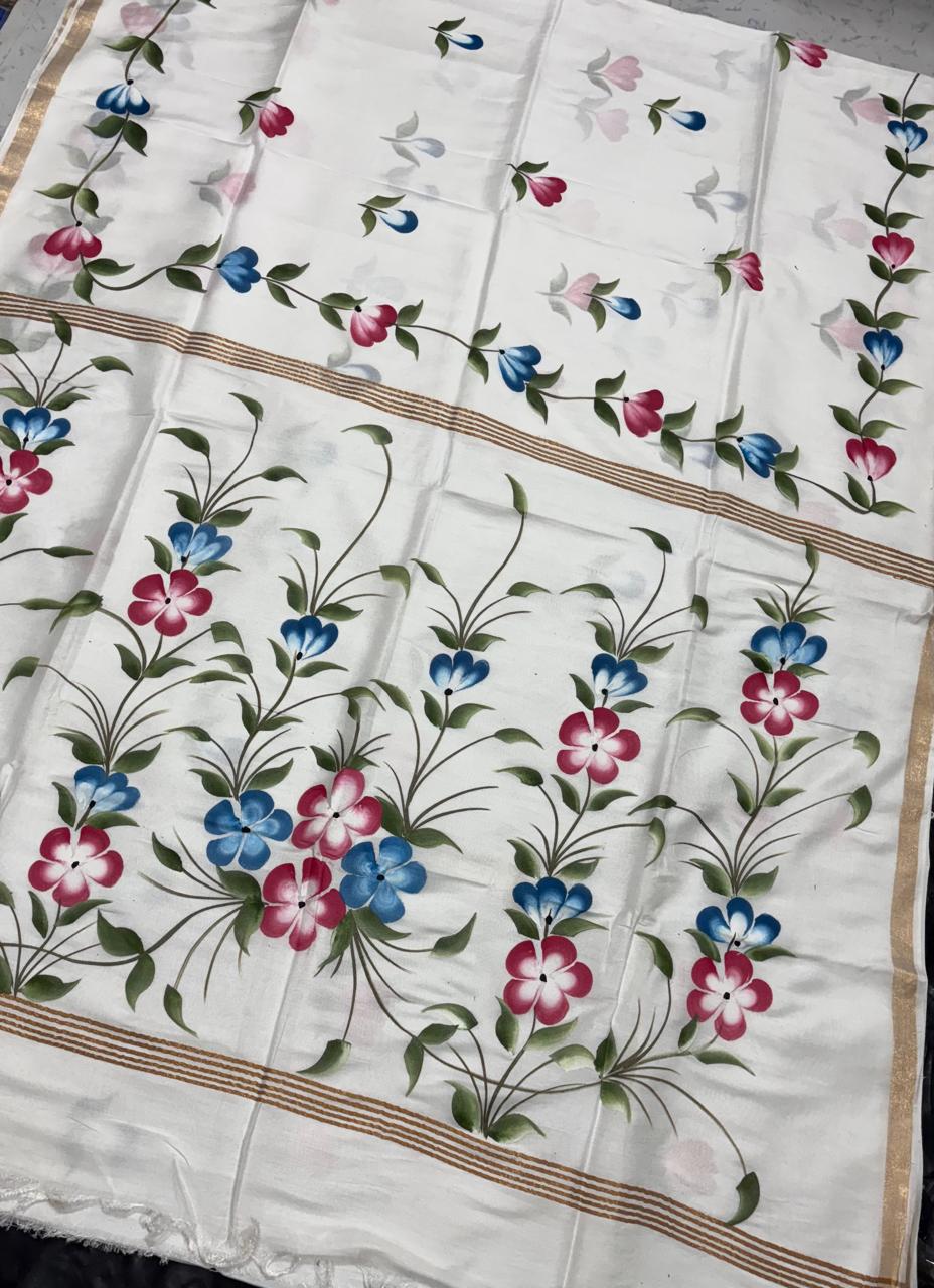 Katan Silk Saree with Hand Brush Painting