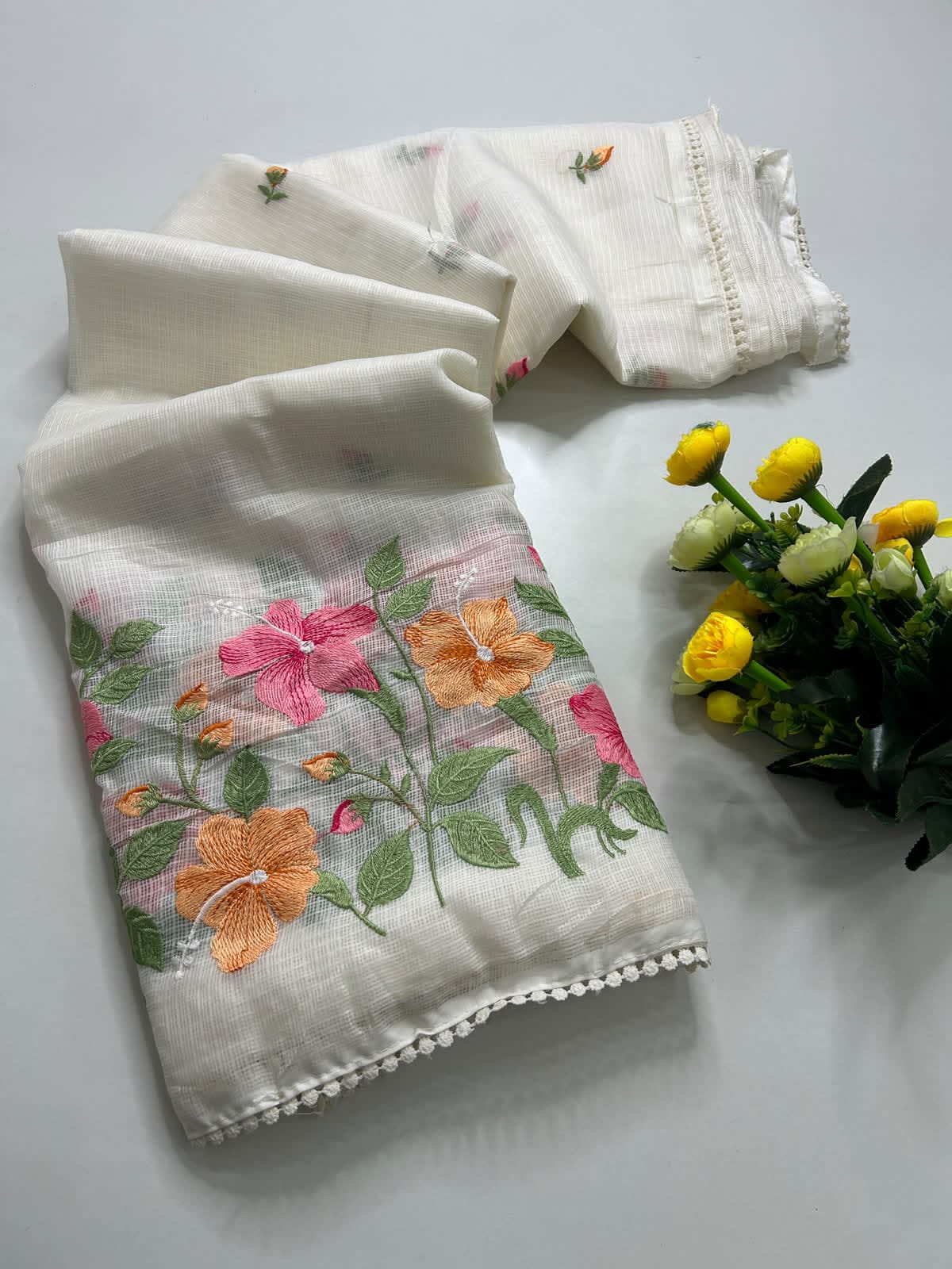 Exclusive Kota Cotton Embroidery & Lace Work Saree