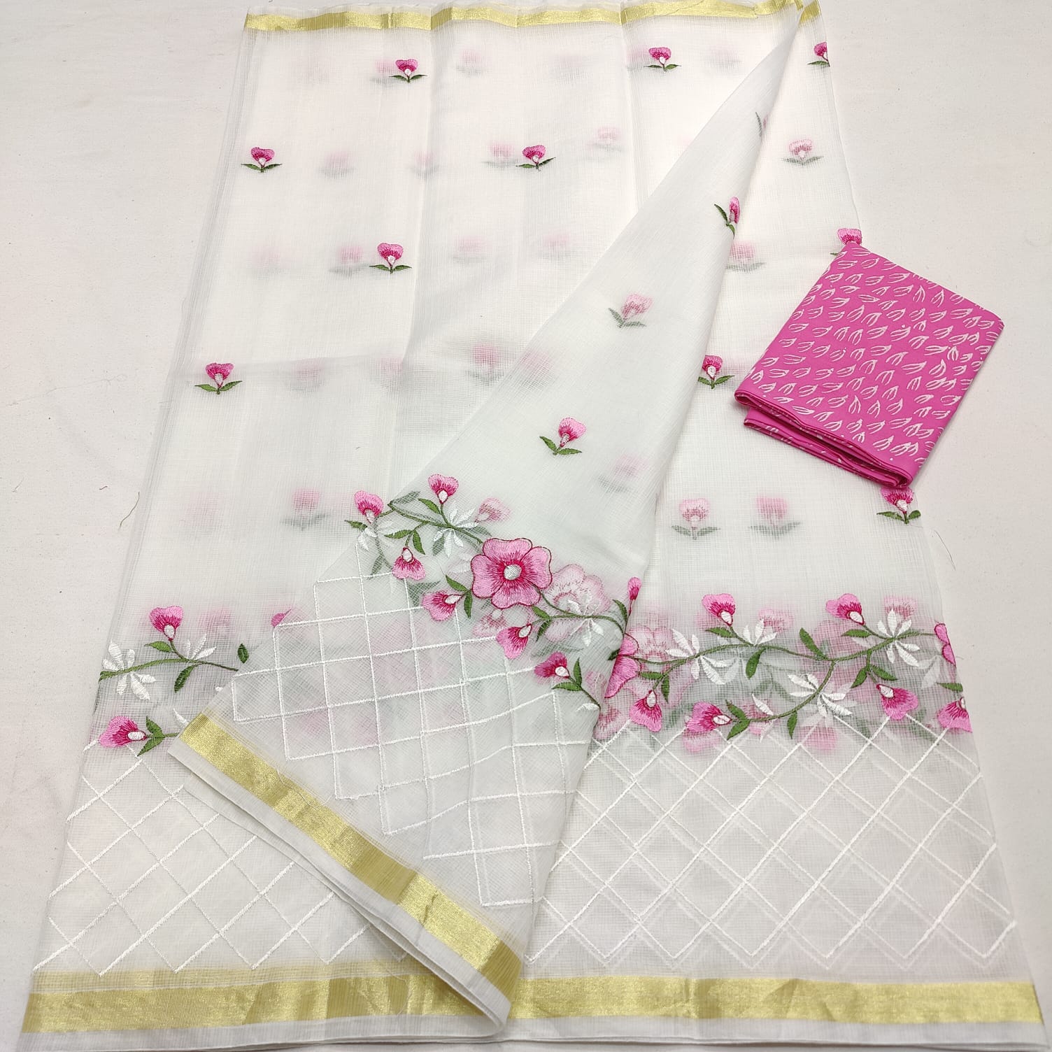 Kota Doria Embroidery Saree