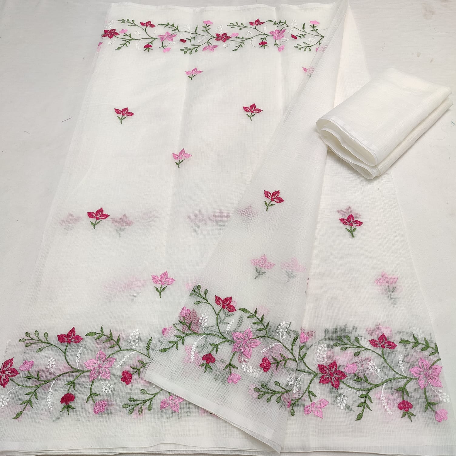 Kota Doria Embroidery Saree