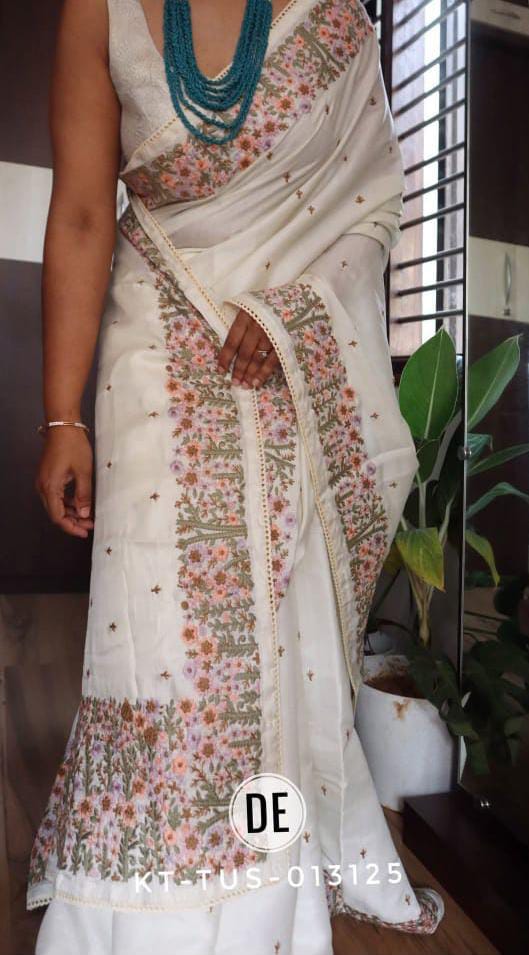 Tussar Munga Silk Embroidery Saree