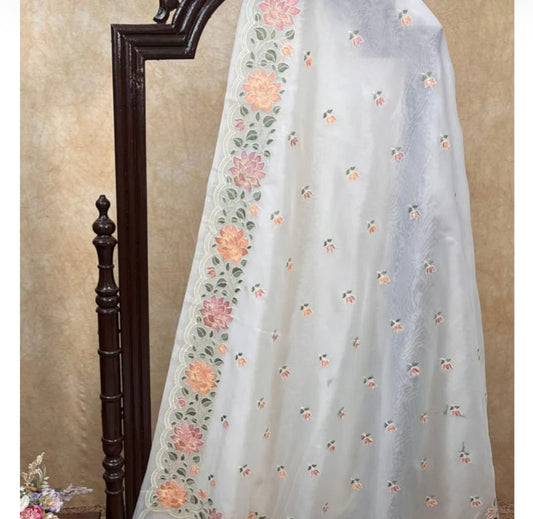 Kora Organza Saree with Embroidery Work