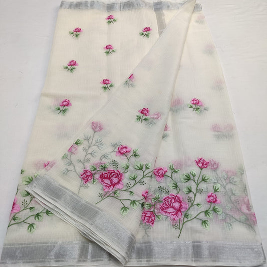 Kota Doria Embroidery Saree