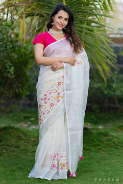 Linen Saree with Embroidery Work