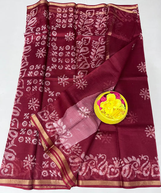 Pure Silk Kota Doria Hand Batik Saree
