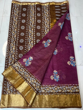 Kota Doria Pure Cotton Hand Block Printed Saree