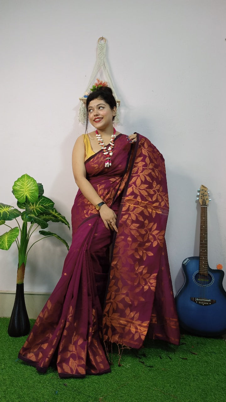 Handloom Copper Woven Saree – Cotton Silk