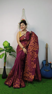 Handloom Copper Woven Saree – Cotton Silk