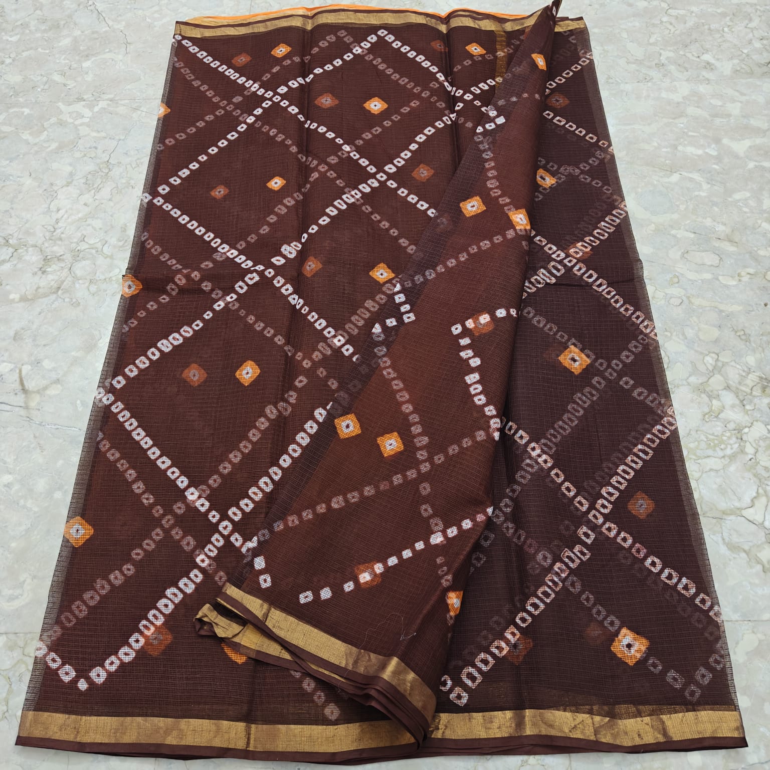 Kota Doria Pure Cotton Hand Bandhej Saree