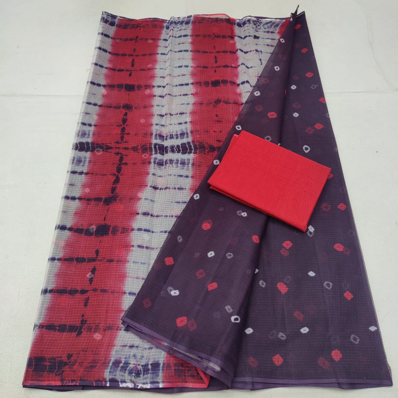 Kota Doria Pure Cotton Saree with Shibori/Batik/Bandhej Dye