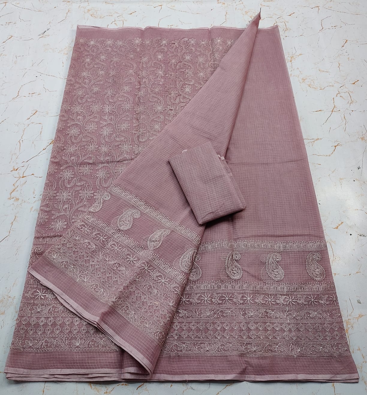 Kota Doria Pure Cotton Self Embroidery Saree