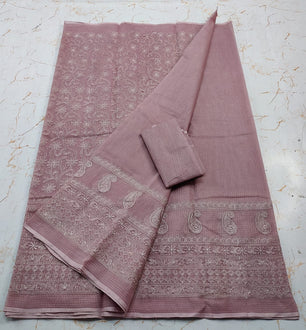 Kota Doria Pure Cotton Self Embroidery Saree