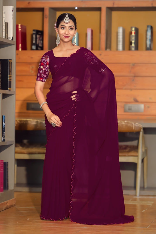 Georgette Saree with Embroidery Blouse