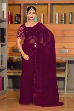 Georgette Saree with Embroidery Blouse