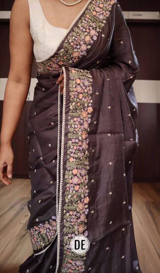 Tussar Munga Silk Embroidery Saree