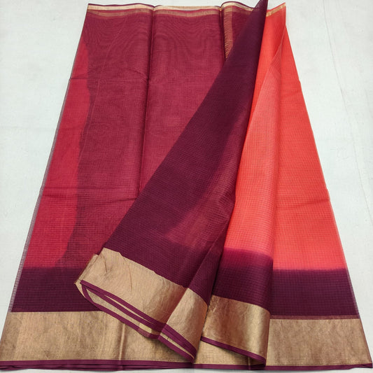 Kota Doria  Pure Cotton with 1/4 Zari Border and Contrast Dye