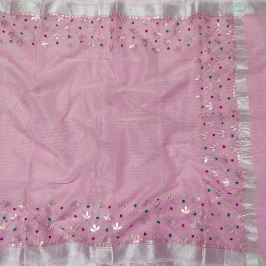 Kota Doria Soft Cotton Saree with Gotta Patti Work