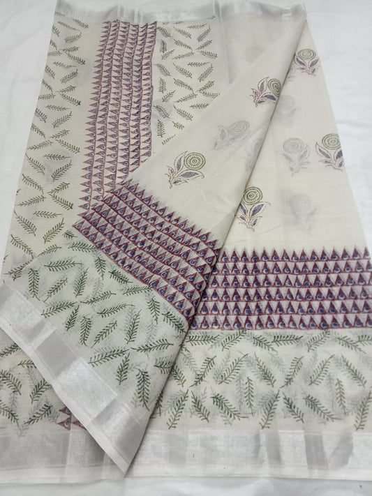 Kota Doria Soft Cotton Hand Block Printed Saree