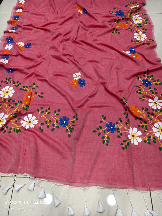 Exclusive Hand-Painted Mulmul Cotton Saree