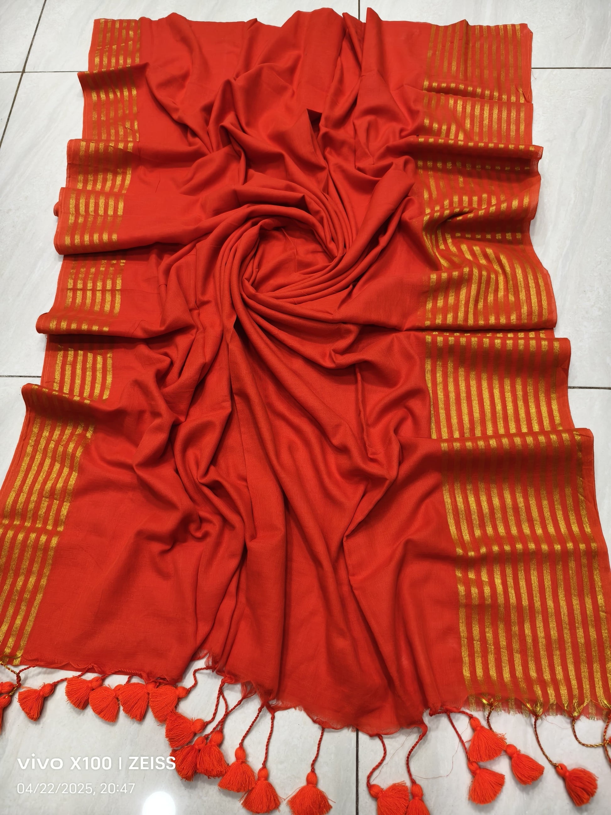 Striped Mulmul Cotton Saree