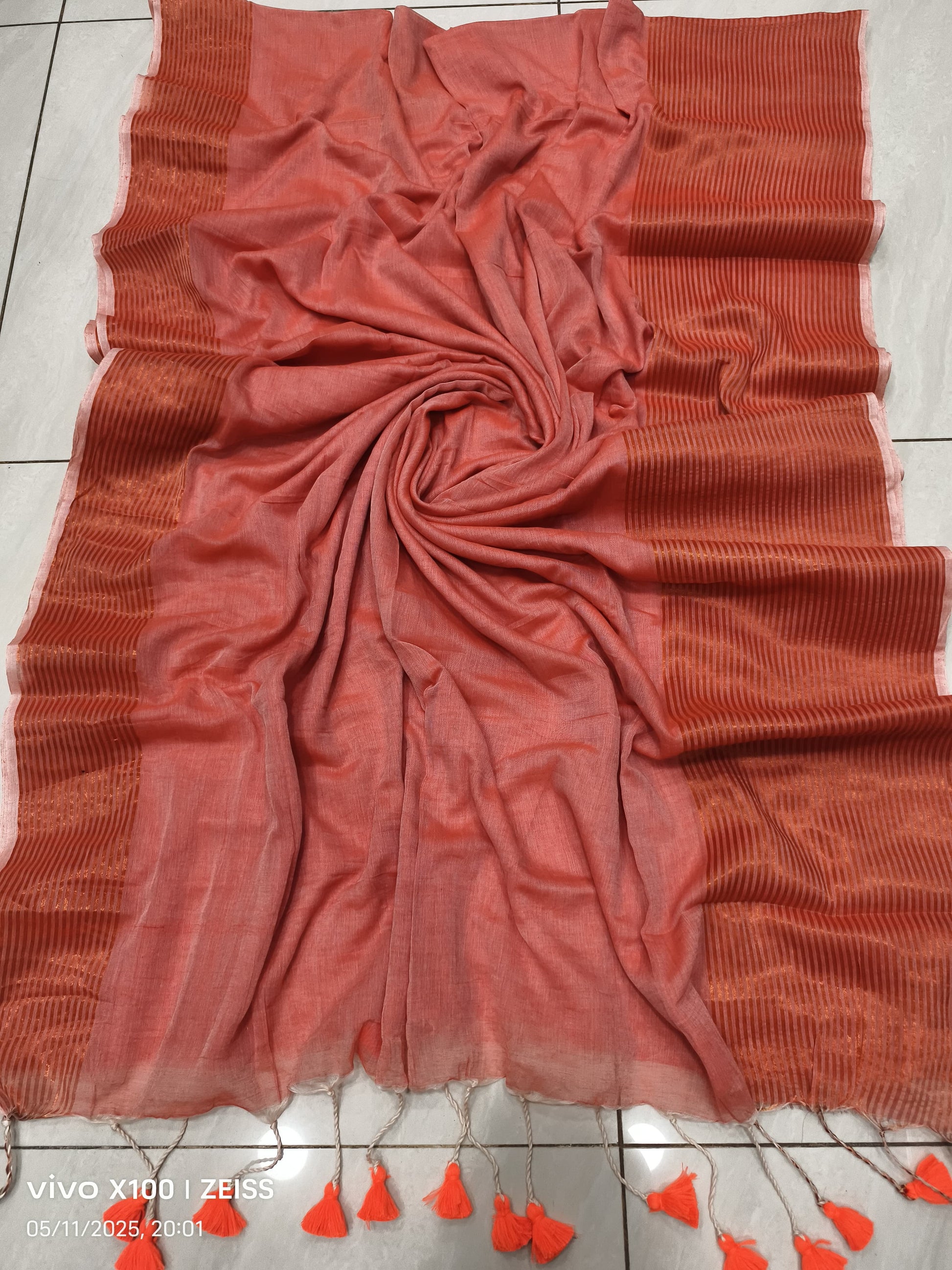 Striped Mulmul Cotton Saree