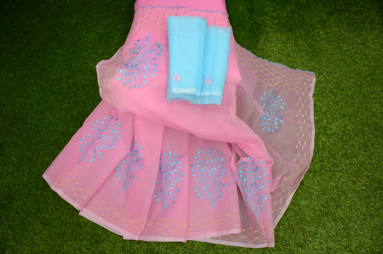 Kota Doria Embroidery Saree