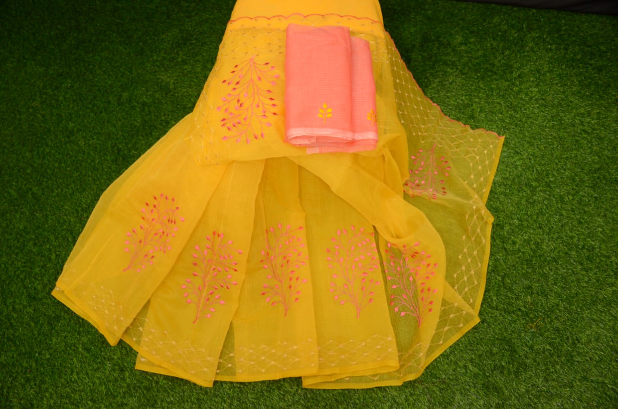 Kota Doria Embroidery Saree