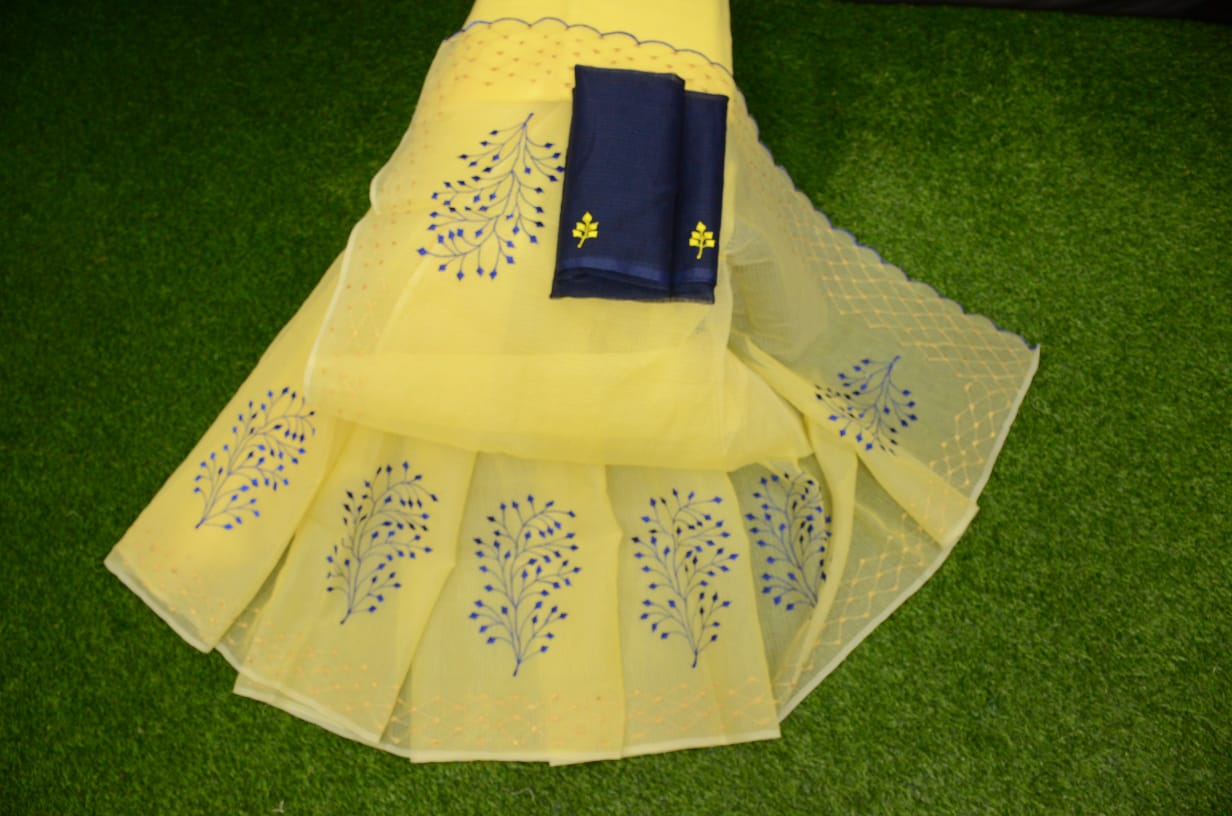 Kota Doria Embroidery Saree