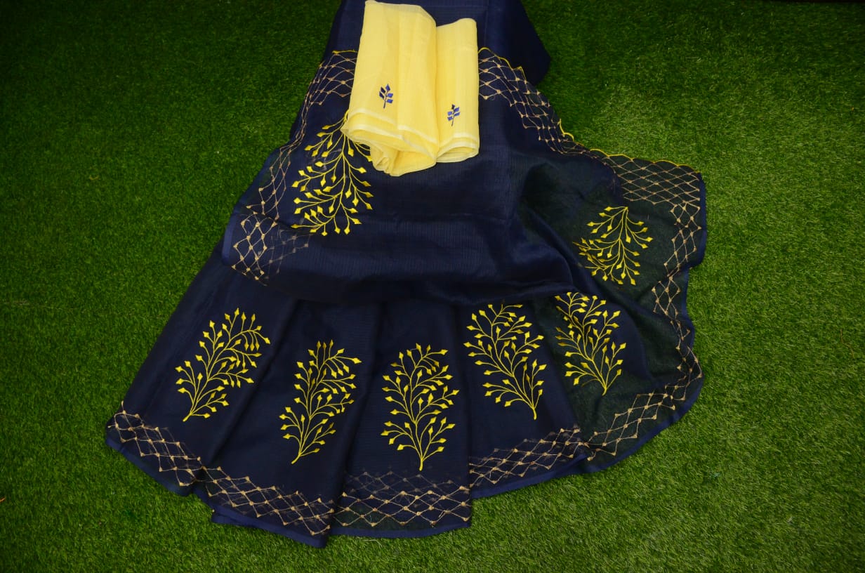 Kota Doria Embroidery Saree
