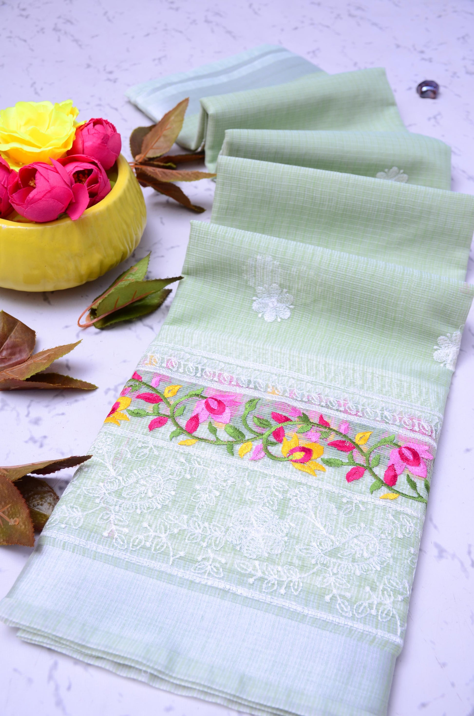 Kota Doria Embroidery Saree
