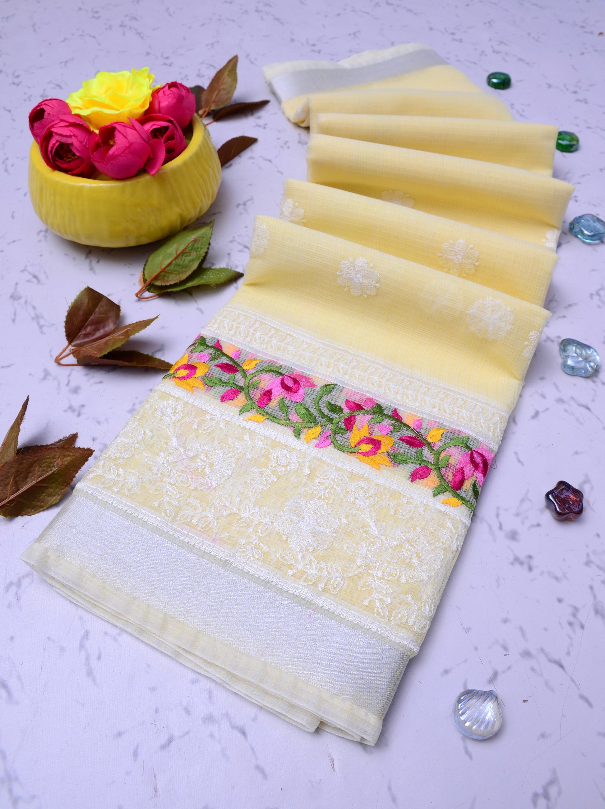 Kota Doria Embroidery Saree