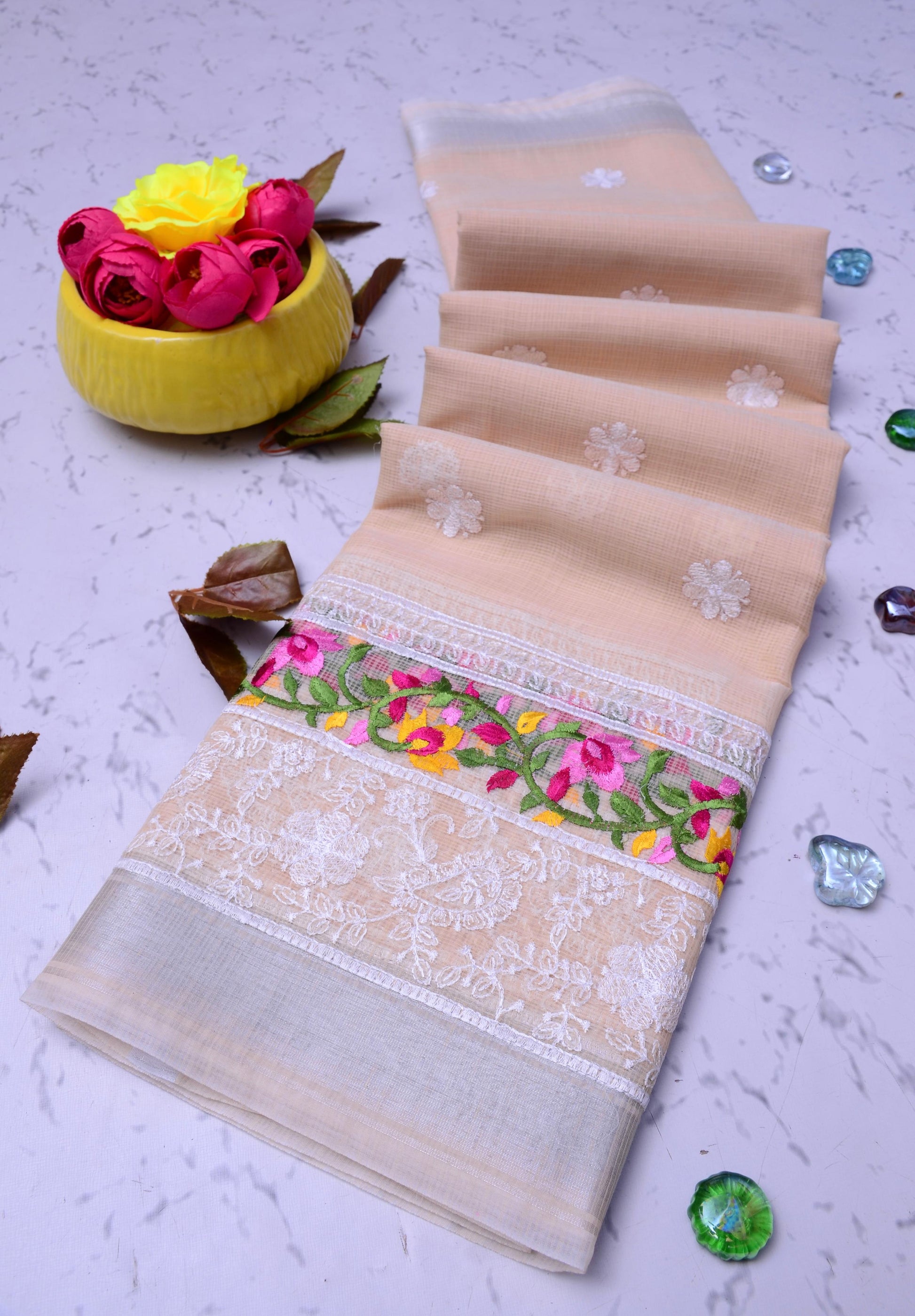 Kota Doria Embroidery Saree