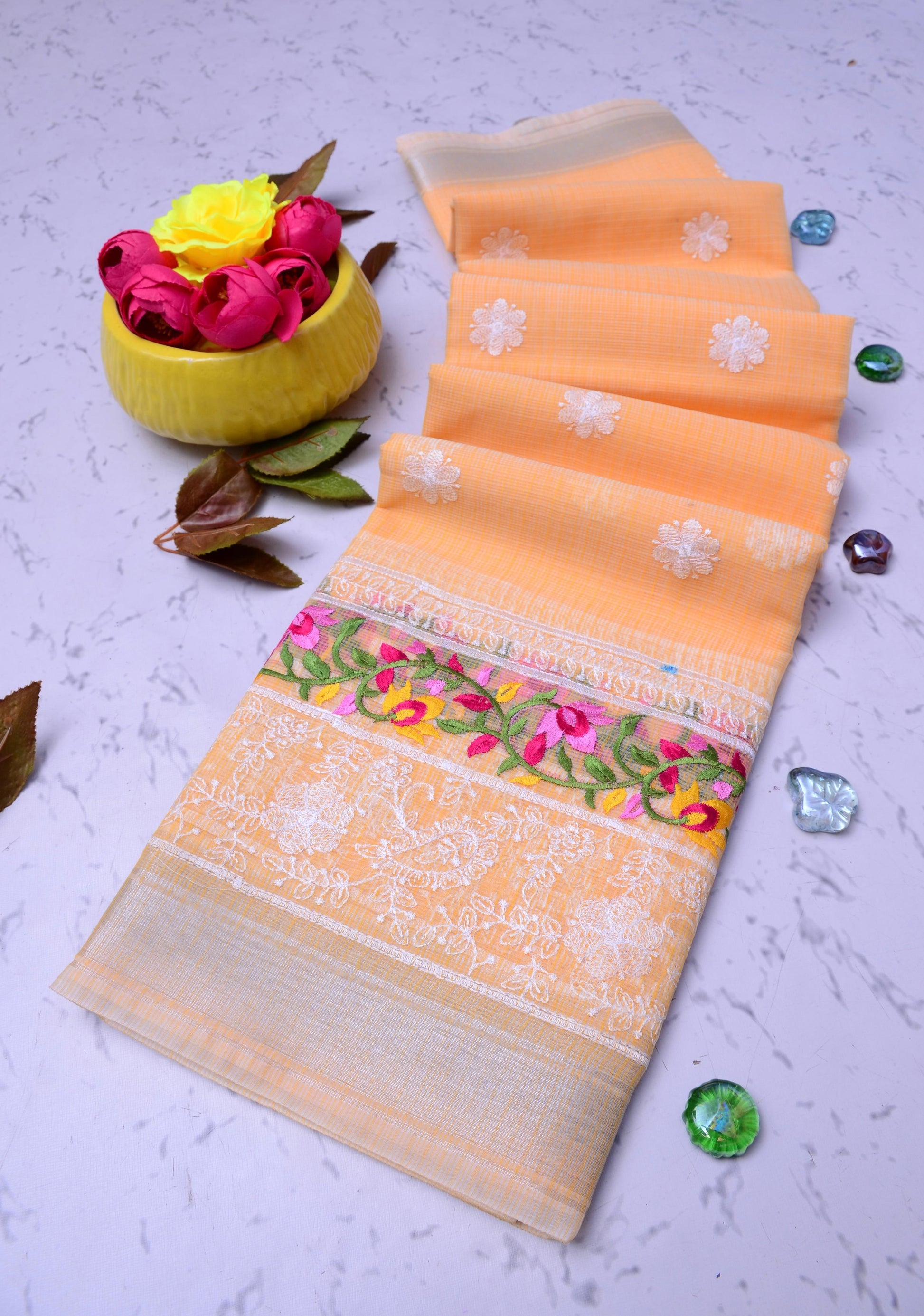 Kota Doria Embroidery Saree