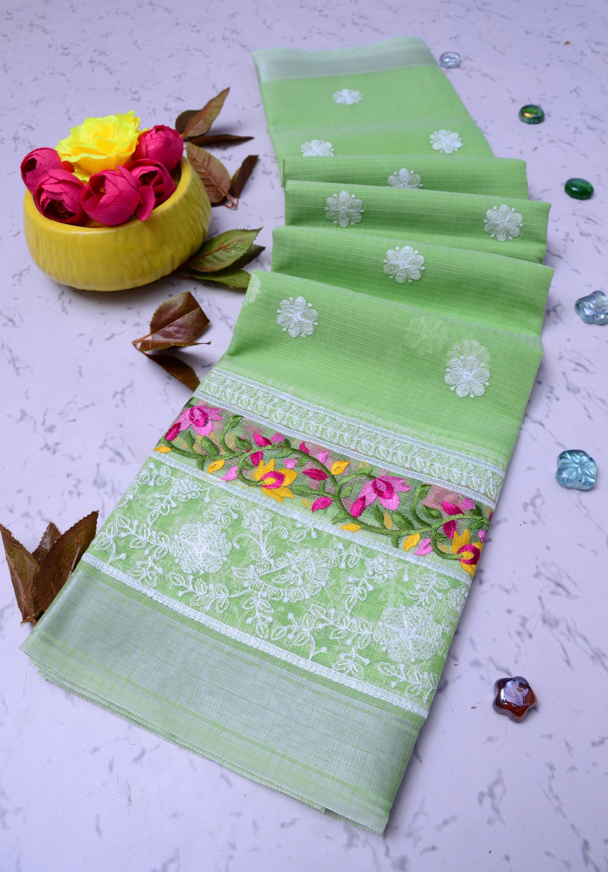 Kota Doria Embroidery Saree