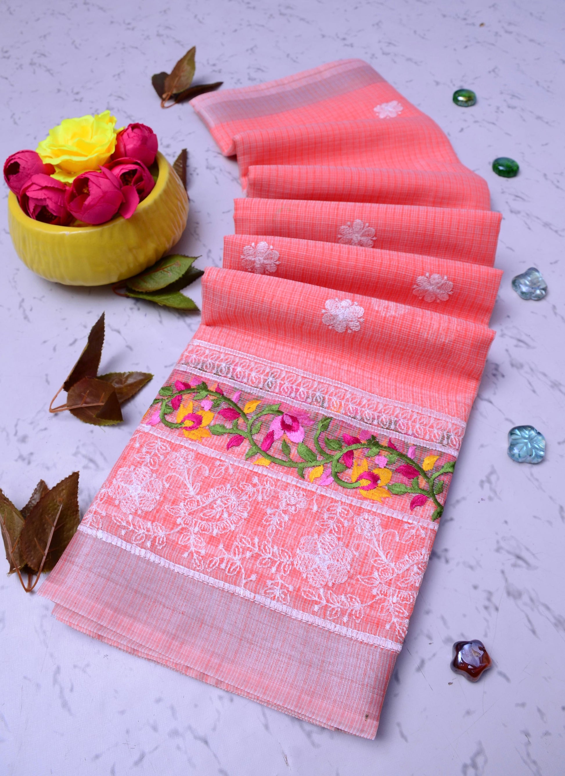 Kota Doria Embroidery Saree