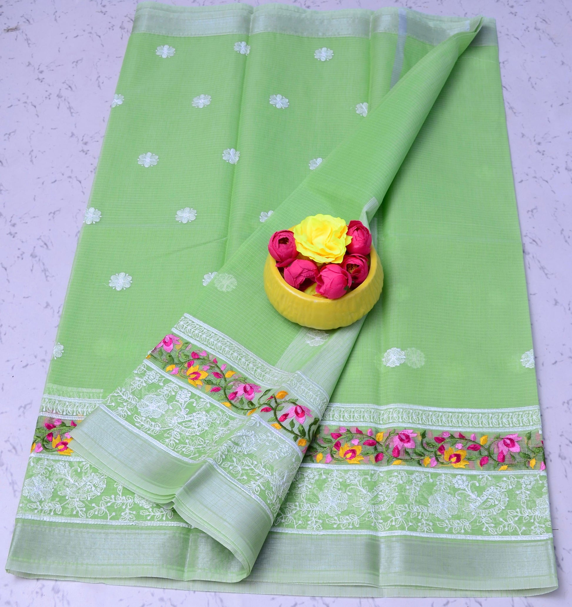 Kota Doria Embroidery Saree