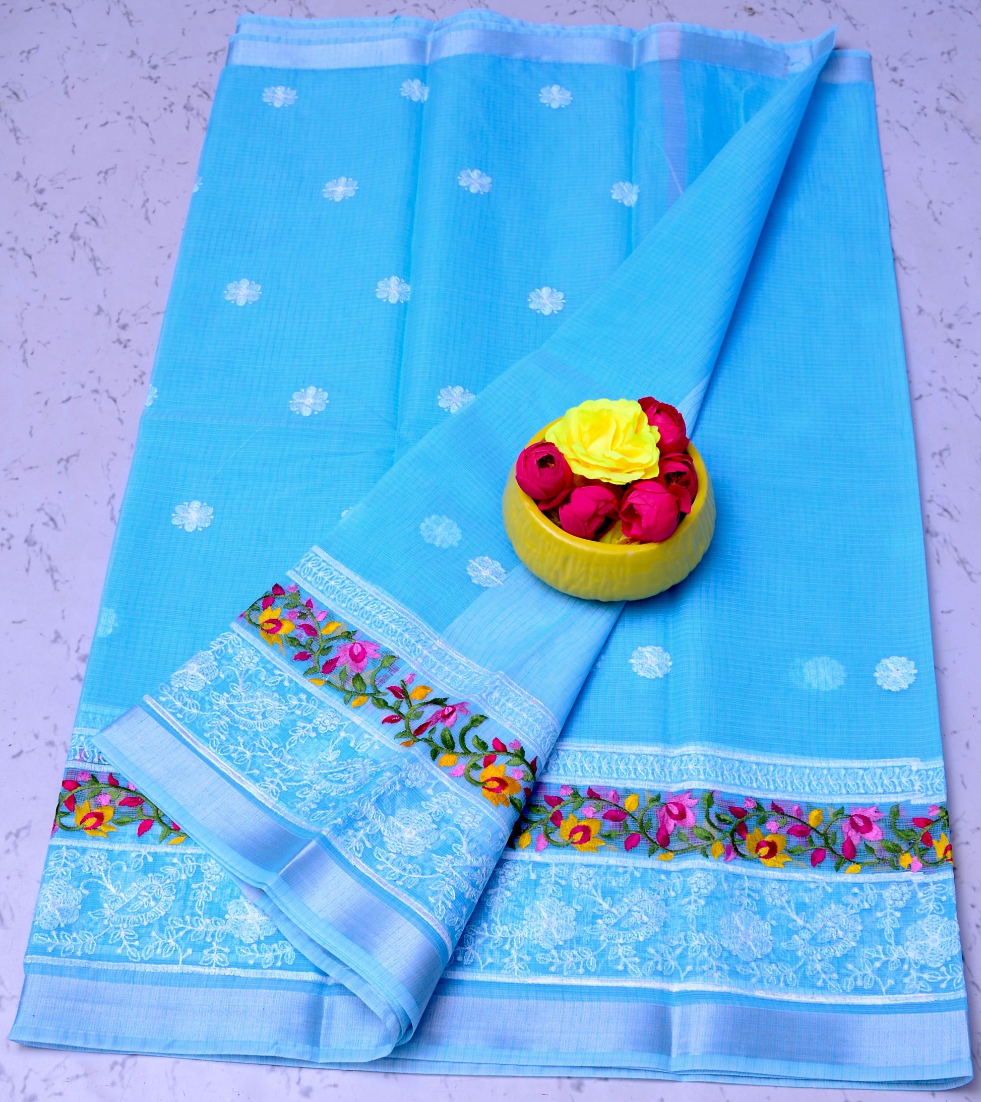 Kota Doria Embroidery Saree