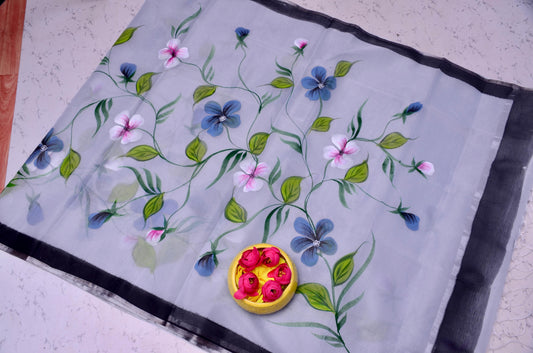 Kota Doria Hand Painted Saree