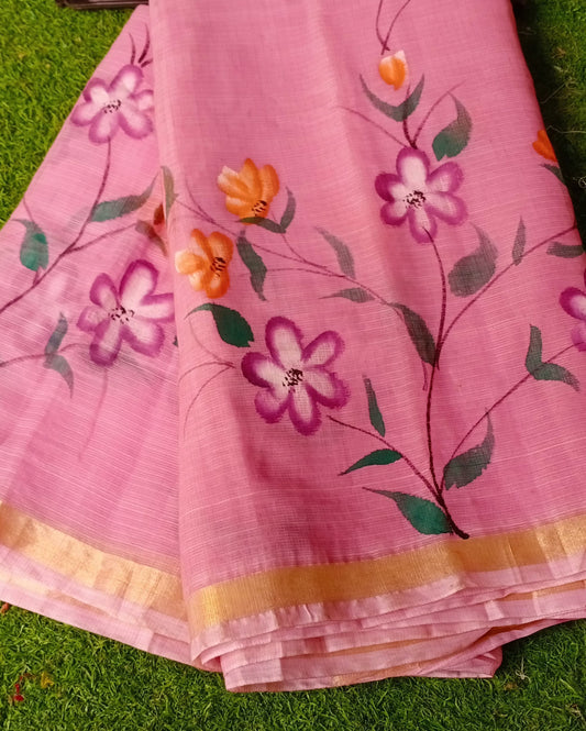 Kota Cotton Hand Brush Print Saree